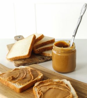 Sweet food. Delicious peanut butter toast